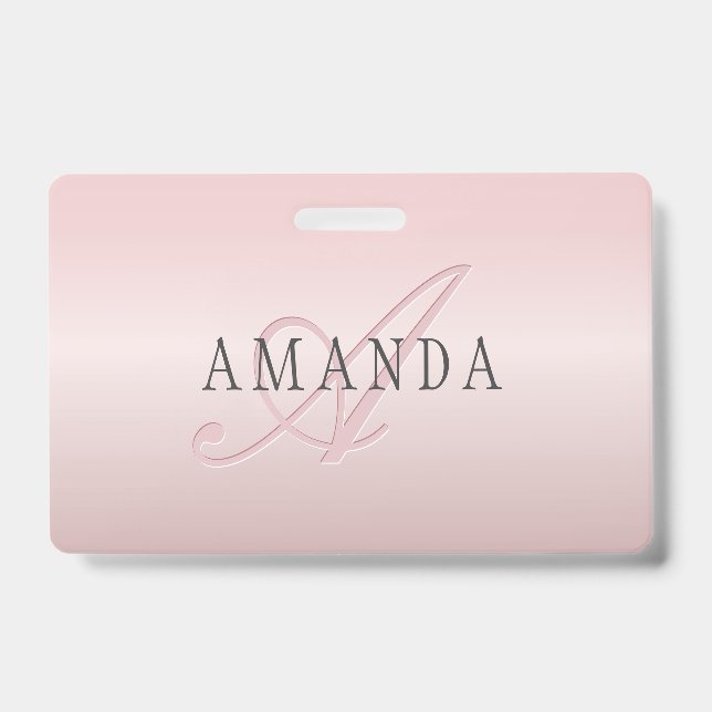 Elegant Blush Faux Rose Gold | Name & Monogram Badge (Front)