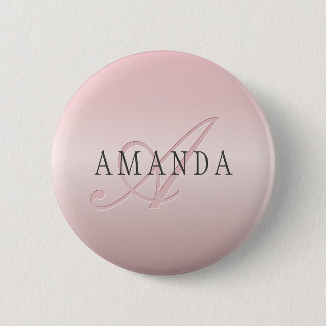 Elegant Blush Faux Rose Gold | Name & Monogram Button (Front)