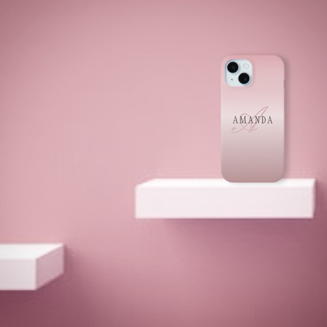 Elegant Blush Faux Rose Gold | Name & Monogram Case-Mate iPhone Case (Creator Uploaded)