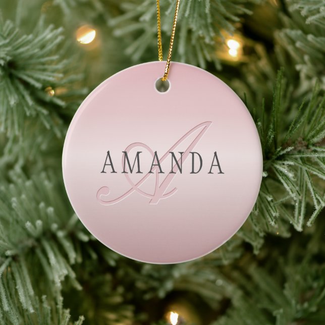 Elegant Blush Faux Rose Gold | Name & Monogram Ceramic Ornament (Tree)