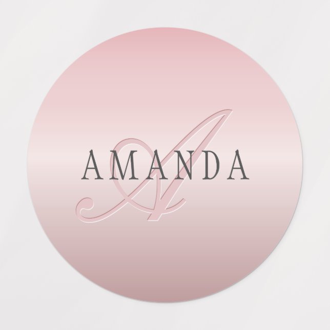 Elegant Blush Faux Rose Gold | Name & Monogram Labels (Design 4)