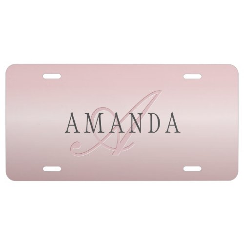 Elegant Blush Faux Rose Gold  Name  Monogram License Plate