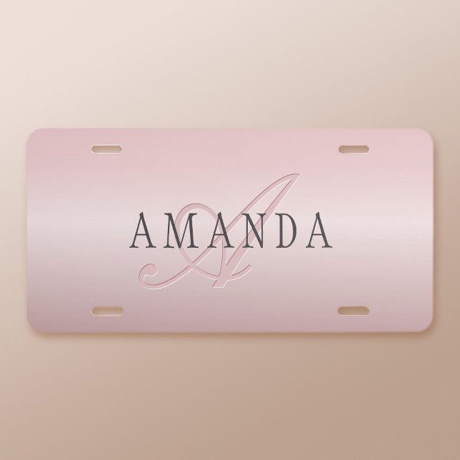 Elegant Blush Faux Rose Gold | Name & Monogram License Plate (Creator Uploaded)