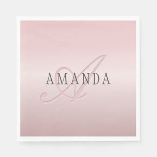 Elegant Blush Faux Rose Gold Name & Monogram Napkins