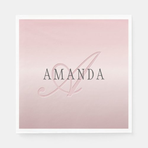 Elegant Blush Faux Rose Gold  Name  Monogram Napkins