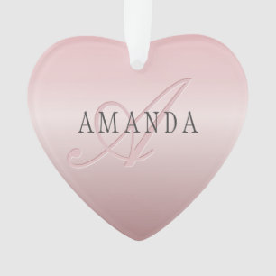 Elegant Blush Faux Rose Gold   Name & Monogram Ornament