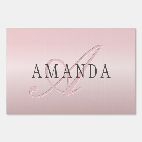 Elegant Blush Faux Rose Gold  Name  Monogram Sign