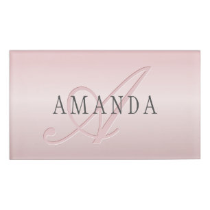 Elegant Blush Faux Rose Gold   Name & Monogram Tag