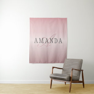 Elegant Blush Faux Rose Gold Name & Monogram Tapestry