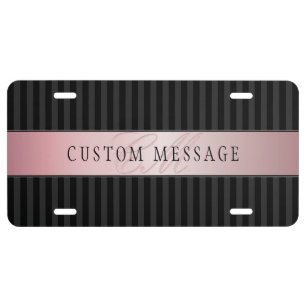 Elegant Blush Faux Rose Gold & Stripes + Message License Plate