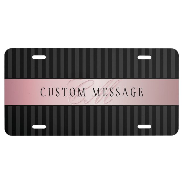 Elegant Blush Faux Rose Gold & Stripes + Message License Plate (Front)