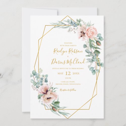 Elegant Blush Floral  All In One Wedding Invitation