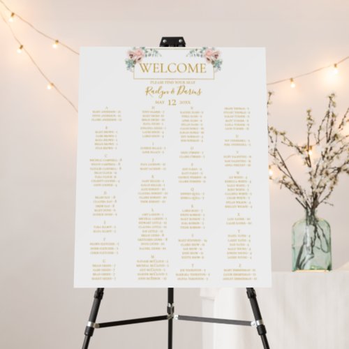 Elegant Blush Floral  Alphabetical Seating Chart Foam Board