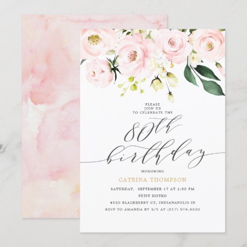 Elegant  Blush Floral and Eucalyptus 80th Birthday
