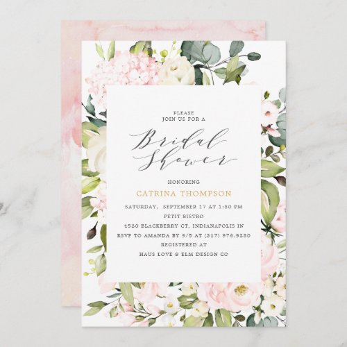 Elegant  Blush Floral and Eucalyptus Bridal Shower Invitation