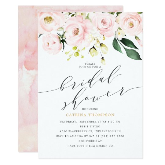 Elegant Blush Floral and Eucalyptus Bridal Shower Invitation | Zazzle.com