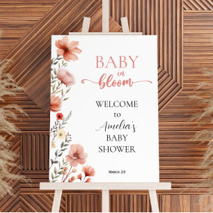 Elegant Blush Floral Baby in Bloom Welcome Sign