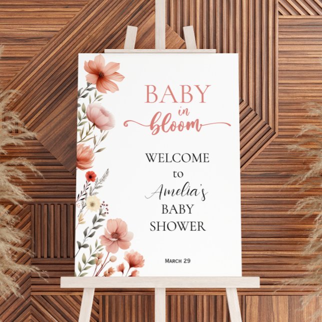 Elegant Blush Floral Baby in Bloom Welcome Sign (Creator Uploaded)