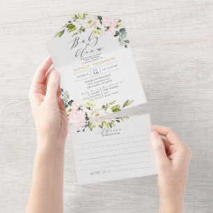 Elegant Blush Floral Baby Shower & Advice All In One Invitation