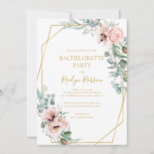 Elegant Blush Floral  Bachelorette Party Invitation