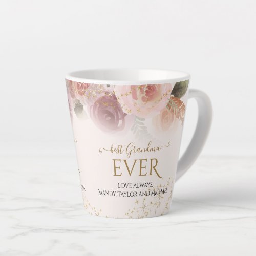 Elegant Blush Floral Best Grandma Ever Gold Stars Latte Mug
