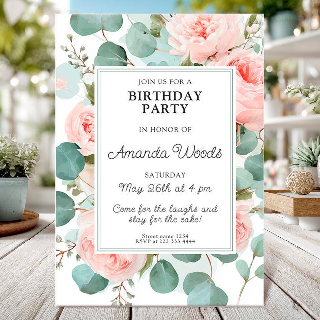 Elegant blush floral birthday party design invitation (Creator Uploaded)