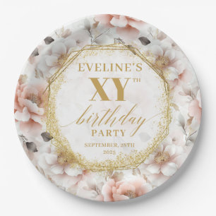 Elegant Blush Floral Birthday Party Paper Plates