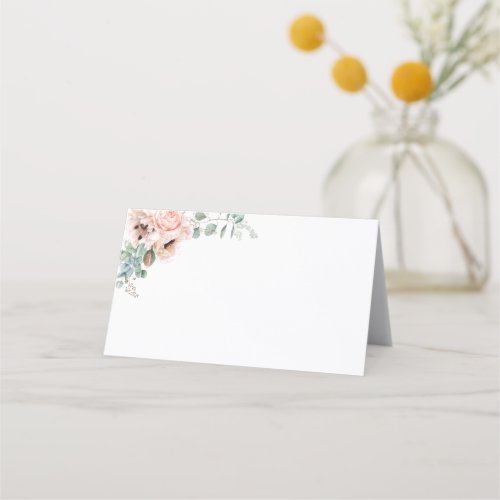 Elegant Blush Floral  Black Frame Folded Place Ca Place Card