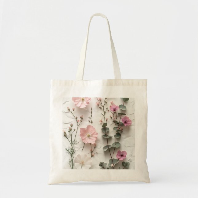 Elegant Blush Floral Botanical Tote Bag (Front)