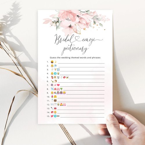 Elegant Blush floral bridal emoji pictionary game