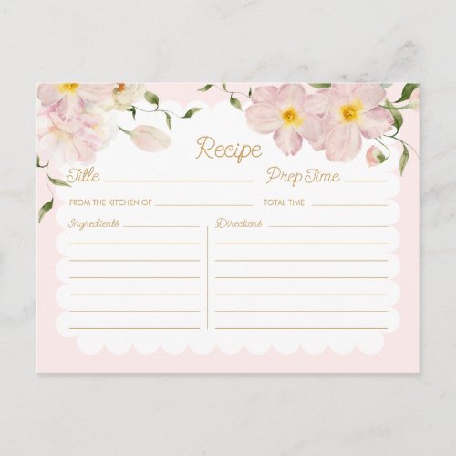 Elegant Blush Floral Bridal Recipe Card