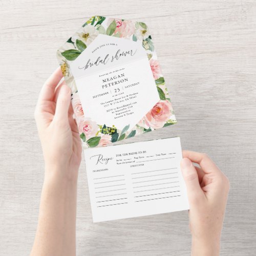 Elegant Blush Floral Bridal Shower All In One Invitation