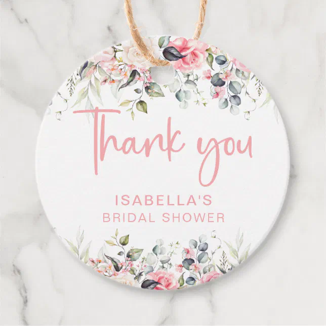 Elegant Blush Floral Bridal Shower Favor Tags | Zazzle