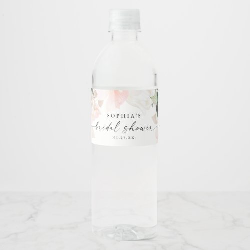 Elegant Blush Floral Bridal Shower Favors Water Bottle Label