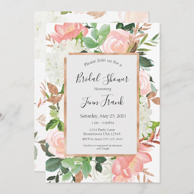Elegant Blush Floral Bridal Shower Invitation (Front/Back)