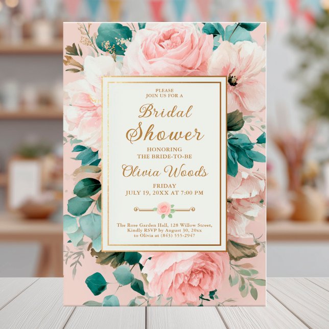 Elegant blush floral bridal shower invitation (Creator Uploaded)