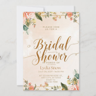 Elegant Blush Floral Bridal Shower Invitation with