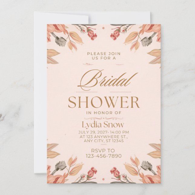 Elegant Blush Floral Bridal Shower Invitation with (Front)