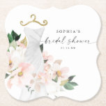 Elegant Blush Floral Bridal Shower Paper Coaster<br><div class="desc">This beautiful design features a bouquet of beautiful blush florals wrapped around an elegant wedding gown and a modern script (editable color) font. See the entire collection for more matching items! Watch our video on 'How to Edit in Zazzle' at YouTube.com/CreativeUnionDesign</div>