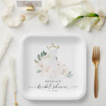 Elegant Blush Floral Bridal Shower Paper Plates<br><div class="desc">This beautiful design features a bouquet of beautiful blush florals wrapped around an elegant wedding gown and a modern script (editable color) font. See the entire collection for more matching items! Watch our video on 'How to Edit in Zazzle' at YouTube.com/CreativeUnionDesign</div>