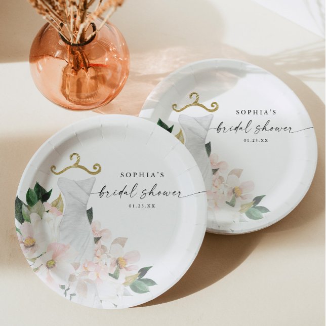 Elegant Blush Floral Bridal Shower Paper Plates (Creator Uploaded)
