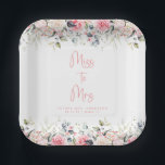 Elegant Blush Floral Bridal Shower Paper Plates<br><div class="desc">These Elegant Blush Floral Bridal Shower Paper Plates feature delicate watercolor flowers in soft blush pink, accented with lush greenery. They are perfect for a spring or summer celebration. The elegant calligraphy script and modern design add a sophisticated touch, making them a stylish choice for any "Miss to Mrs." bridal...</div>