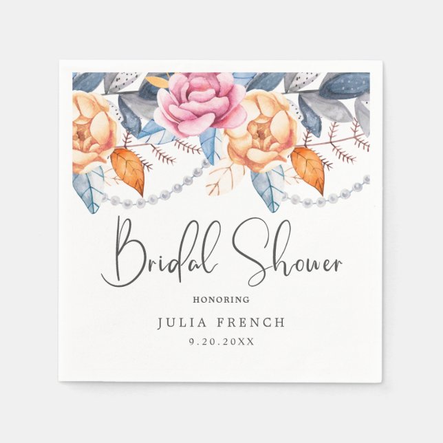 Elegant Blush Floral Bridal Shower Party  Napkins (Front)