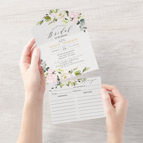 Elegant Blush Floral Bridal Shower  Recipe All In One Invitation