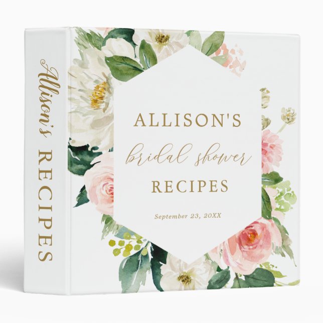 Elegant Blush Floral Bridal Shower Recipe Binder (Front/Spine)