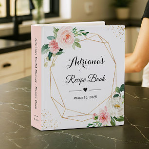 Elegant Blush Floral Bridal Shower Recipe Book 3 Ring Binder