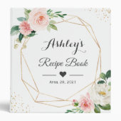 Elegant Blush Floral Bridal Shower Recipe Book 3 Ring Binder (Front)