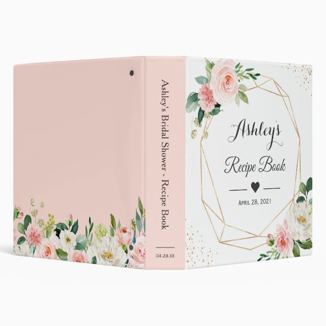 Elegant Blush Floral Bridal Shower Recipe Book 3 Ring Binder (Background)