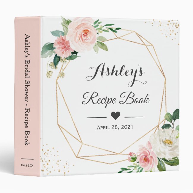 Elegant Blush Floral Bridal Shower Recipe Book 3 Ring Binder