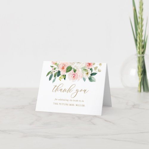 Elegant Blush Floral Bridal Shower Thank You Card